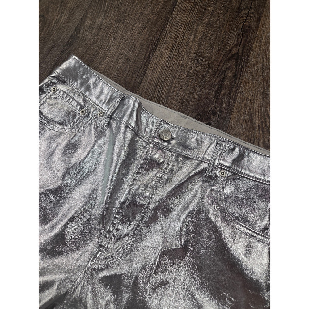 Gap High Rise Vegan Leather Cheeky Straight Pants, Metallic Silver 32/14 NEW - Picture 2 of 5